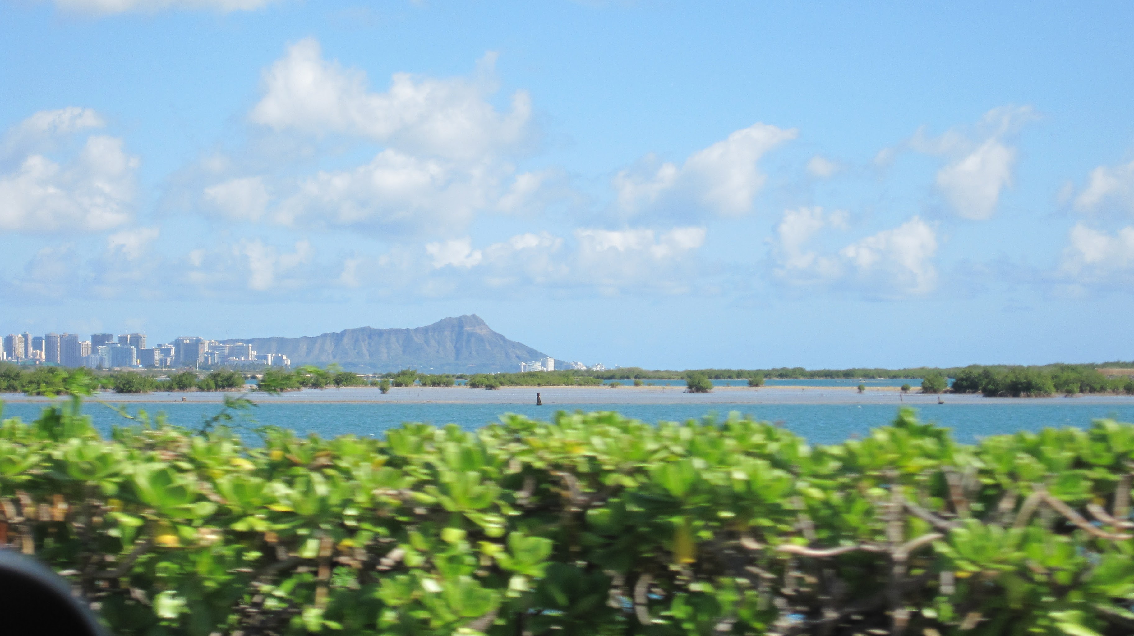 Diamond Head and Honolulu skyline from across the water